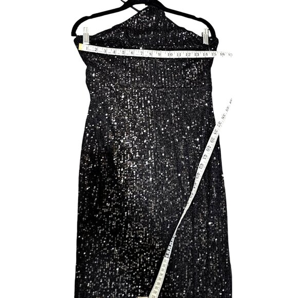 Black Sequin Halter Maxi Gown With Open Back & Satin Lining - Picture 10 of 10
